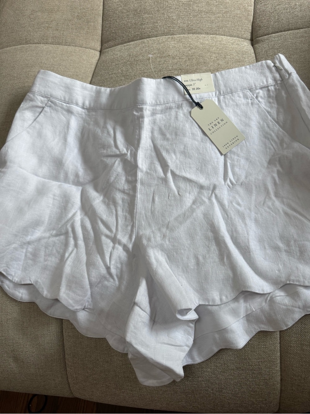 Abercrombie and Fitch Linen Scallop-Hem White Short - Lightweight Summer Staple